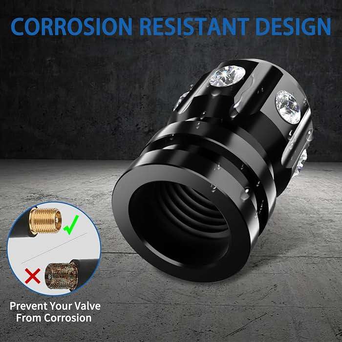 QUARKACE Tire Valve Caps, Bling Valve Stem Caps with Sparkly Rhinestones, Tire Caps 4 Pack for Cars SUVs Trucks Motorcycles Bikes, Anti-Fading Coating, Corrosion Resistant, Air Leakproof - Black - Image 5