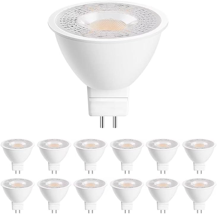GEPLAD 12 Pack MR16 LED Bulb 50W Halogen Equivalent, 5W 2700K Warm White, 450 Lumens,GU5.3 Bi-Pin Base, 38 Degree Spot Lighting for Indoor/Outdoor Landscape Track Bulbs-Not Dimmable AC/DC 12V - Product Image