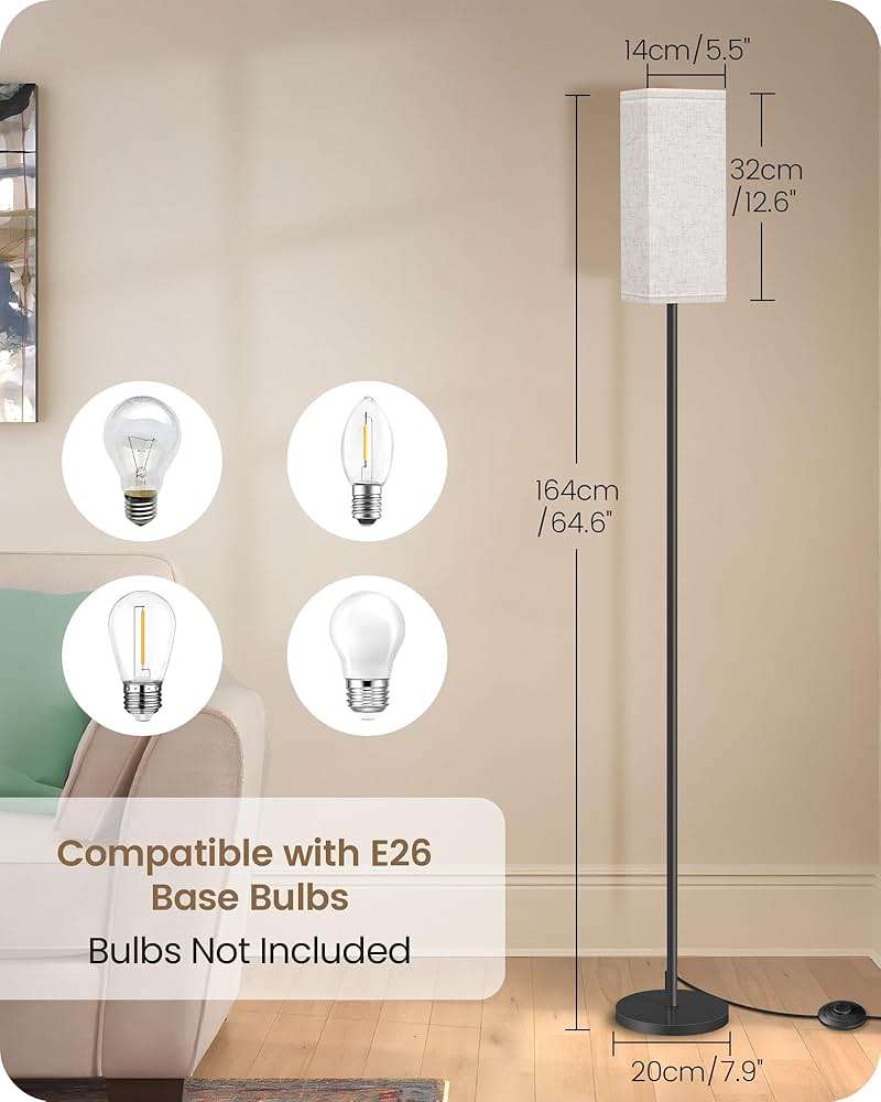 GOEBLESON 64.6" Floor Lamp, Pole with Foot Switch, Modern Standing Lamp Lampshade, Minimalist Freestanding Lamp (Bulb Not Included), for Living Room, Bedroom Office ETL Listed, Black and Beige E07LD05 - Image 4