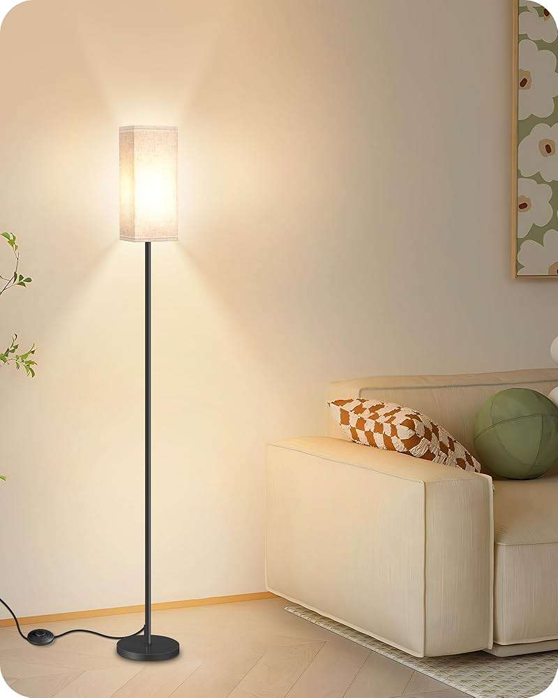 GOEBLESON 64.6" Floor Lamp, Pole with Foot Switch, Modern Standing Lamp Lampshade, Minimalist Freestanding Lamp (Bulb Not Included), for Living Room, Bedroom Office ETL Listed, Black and Beige E07LD05 - Image 6