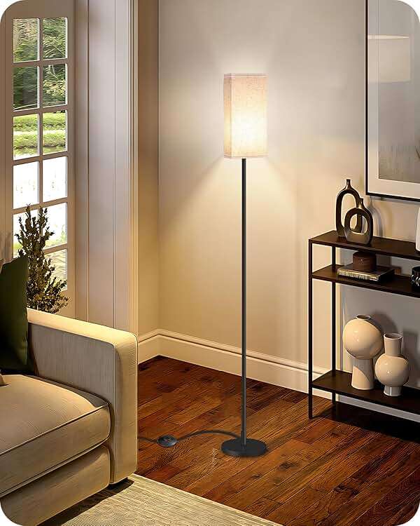 GOEBLESON 64.6" Floor Lamp, Pole with Foot Switch, Modern Standing Lamp Lampshade, Minimalist Freestanding Lamp (Bulb Not Included), for Living Room, Bedroom Office ETL Listed, Black and Beige E07LD05 - Image 8