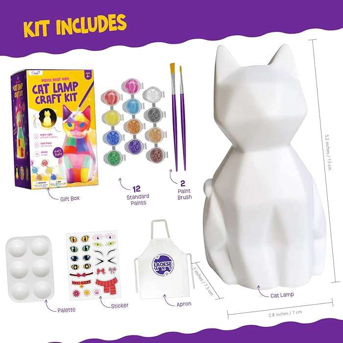 LAOESE Paint Your Own Cat Lamp Kit, Arts and Crafts for Kids Ages 8-12, Art Supplies Painting kit for Kids 6-12, Cat Night Light Toys Girls Boy Birthday Gifts for Kids Ages 3 4 5 6 7 8 9 10 11 12+ - Image 3