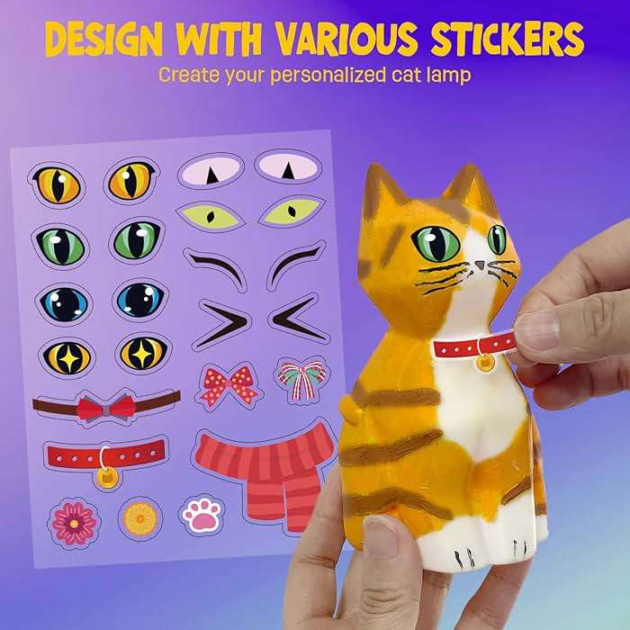 LAOESE Paint Your Own Cat Lamp Kit, Arts and Crafts for Kids Ages 8-12, Art Supplies Painting kit for Kids 6-12, Cat Night Light Toys Girls Boy Birthday Gifts for Kids Ages 3 4 5 6 7 8 9 10 11 12+ - Image 5