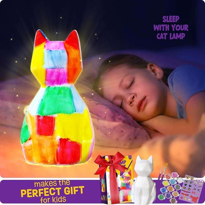 LAOESE Paint Your Own Cat Lamp Kit, Arts and Crafts for Kids Ages 8-12, Art Supplies Painting kit for Kids 6-12, Cat Night Light Toys Girls Boy Birthday Gifts for Kids Ages 3 4 5 6 7 8 9 10 11 12+ - Image 6