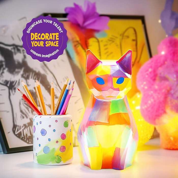 LAOESE Paint Your Own Cat Lamp Kit, Arts and Crafts for Kids Ages 8-12, Art Supplies Painting kit for Kids 6-12, Cat Night Light Toys Girls Boy Birthday Gifts for Kids Ages 3 4 5 6 7 8 9 10 11 12+ - Image 7