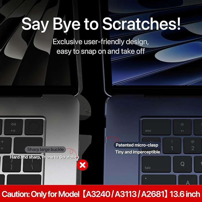 Soonjet for MacBook Air 13 inch Case with Keyboard Cover, Matte Finish Cover, Fits 2022-2026 M5/M4/M3/M2 A3449 A3240 A3113 A2681, Color-Matched Transparent Design for MacBook Air 13.6 inch | Easy to Snap On, Closes Seamlessly, Scratch Resistant, Non-Slip Pads, Includes Keyboard Cover, for A3449 A3240 A3113 A2681 - Image 8