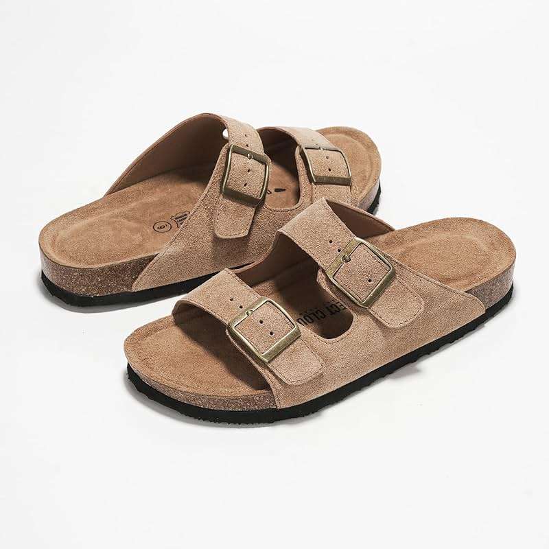 Project Cloud 100% Genuine Leather Flat Sandals For Women 2026 Cork Footbed Womens Sandals with Memory Foam and arch support Vacation Essentials Slides for Women Footwear (Venita) - Image 6