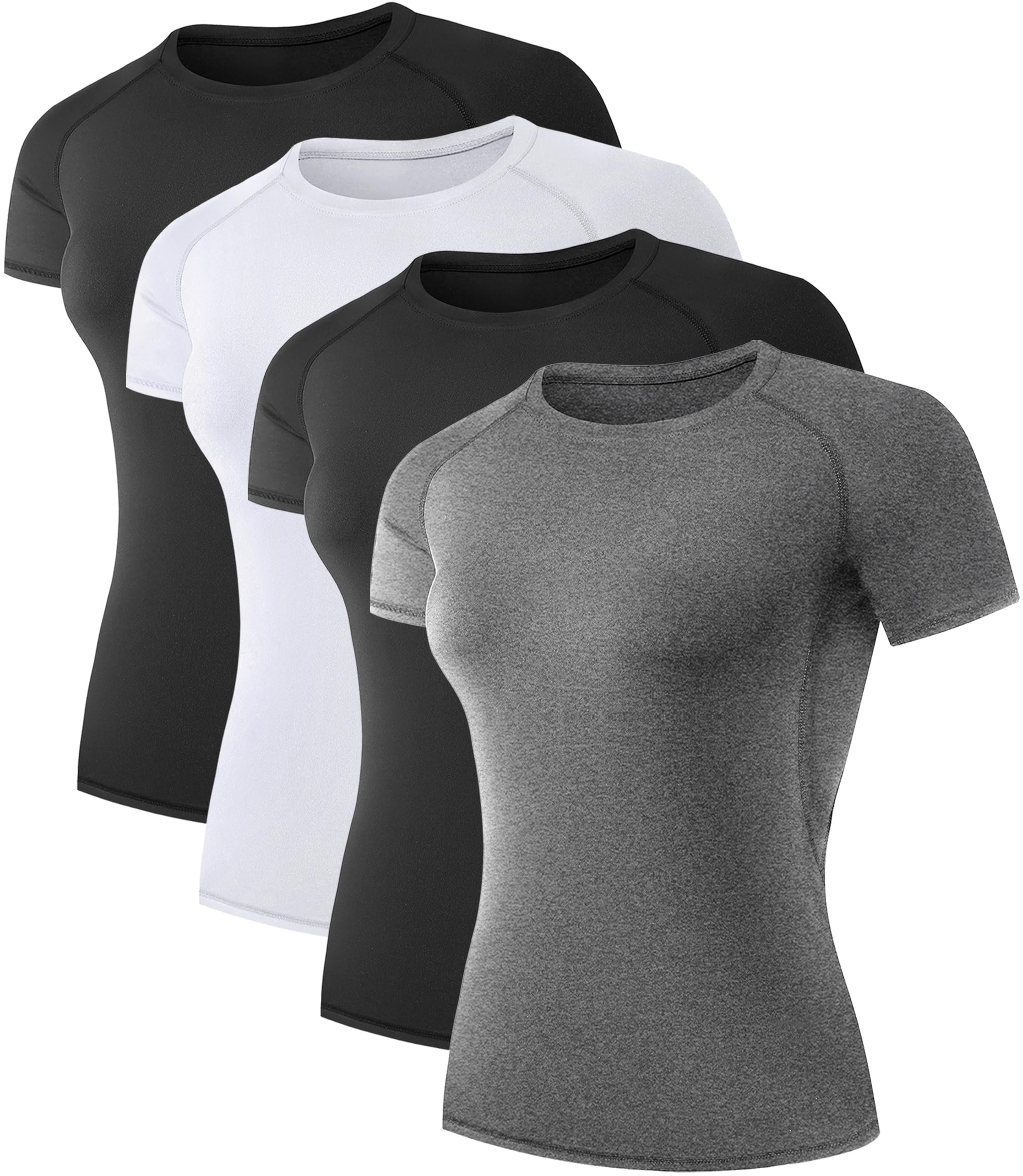 TELALEO 4 Pack Women's Compression Shirt Running Athletic T-Shirts Workout Tops Baselayer Short Sleeve Yoga Gym Sports Gear - Product Image
