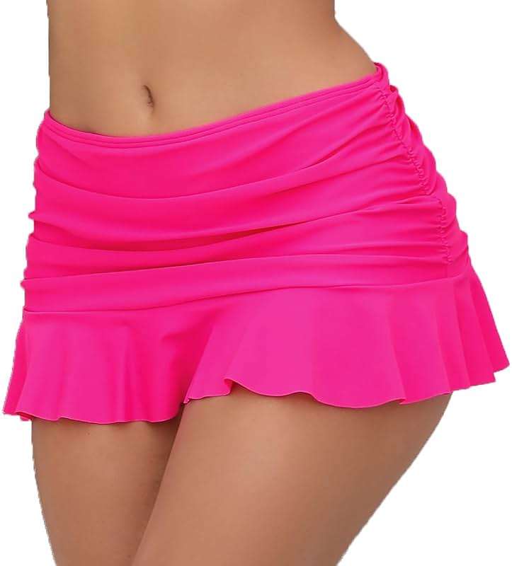 Halcurt Women's Mid Waisted Ruched Ruffle Swim Skirts with Hipster Sexy Bikini Swimsuit Bottoms - Image 2
