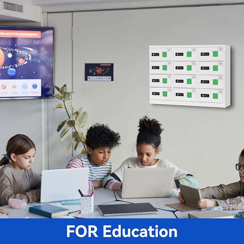 Bpatoimsx Safety and Convenience 12 - Compartment Cell Mobile Phone Charging Station Cabinet Locker with Combination Lock White - Ideal for Students and Employees - Image 2