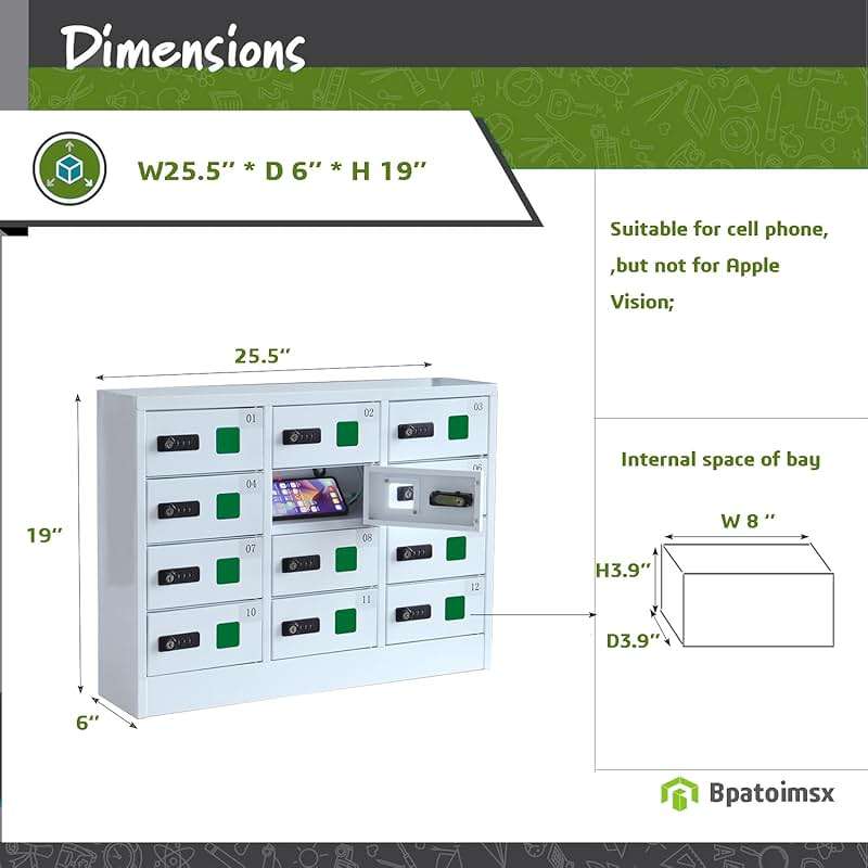 Bpatoimsx Safety and Convenience 12 - Compartment Cell Mobile Phone Charging Station Cabinet Locker with Combination Lock White - Ideal for Students and Employees - Image 3