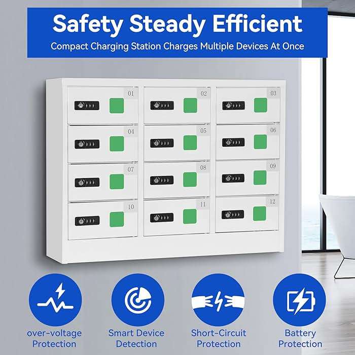 Bpatoimsx Safety and Convenience 12 - Compartment Cell Mobile Phone Charging Station Cabinet Locker with Combination Lock White - Ideal for Students and Employees - Image 7