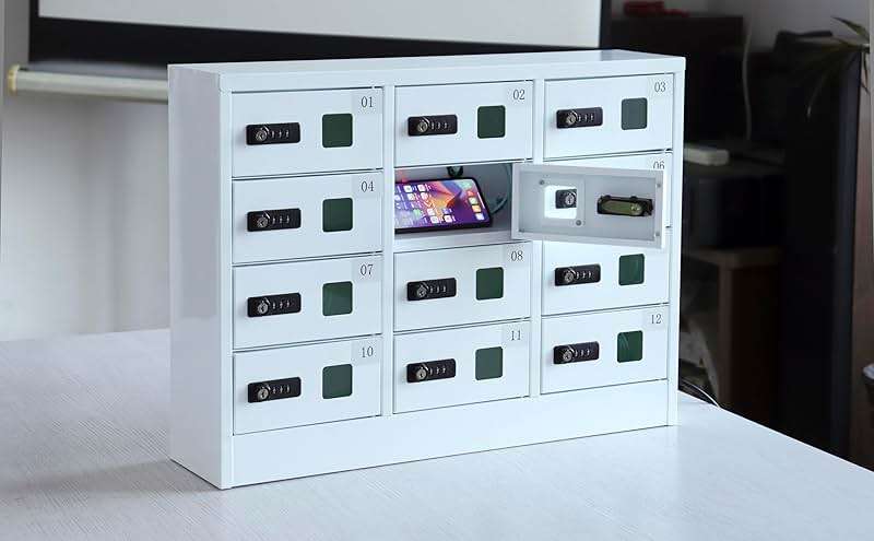 Bpatoimsx Safety and Convenience 12 - Compartment Cell Mobile Phone Charging Station Cabinet Locker with Combination Lock White - Ideal for Students and Employees - Image 9