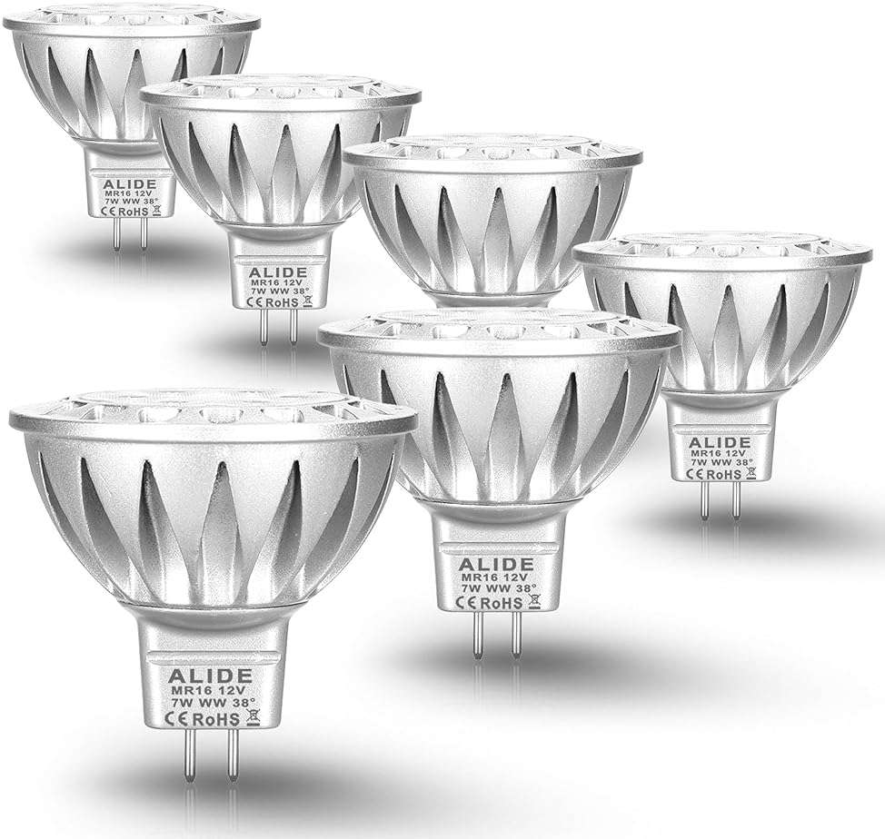 ALIDE MR16 7W Led Bulbs Replace 50W 75W Halogen, GU5.3 MR16 2700K Warm White,12V Low Voltage MR16 Bulb Spotlight for Outdoor Landscape Flood Track Recessed Track Lighting,600lm,38 Deg,6 Pack - Image 1