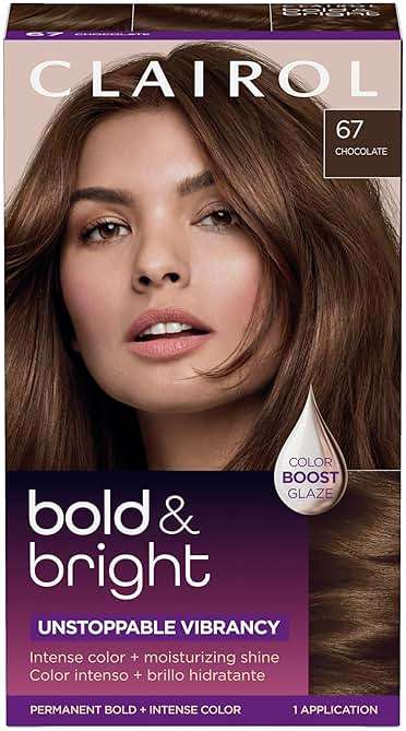 Clairol Bold & Bright Permanent Hair Dye, 67 Chocolate Hair Color | Intense Vibrancy + Moisturizing Shine | Includes Color Boost Glaze to Amplify Color Anytime | Pack of 1 - Image 1