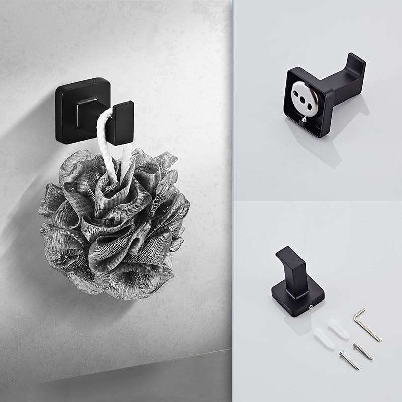 Matte Black Bathroom Hardware Set 8 Pieces,Towel Bar Set Stainless Steel Wall Mounted, Includes 16In Hand Towel Bar, Towel Ring, Robe Towel Hooks,Toilet Paper Holder, Bathroom Towel Rack Set… - Image 5