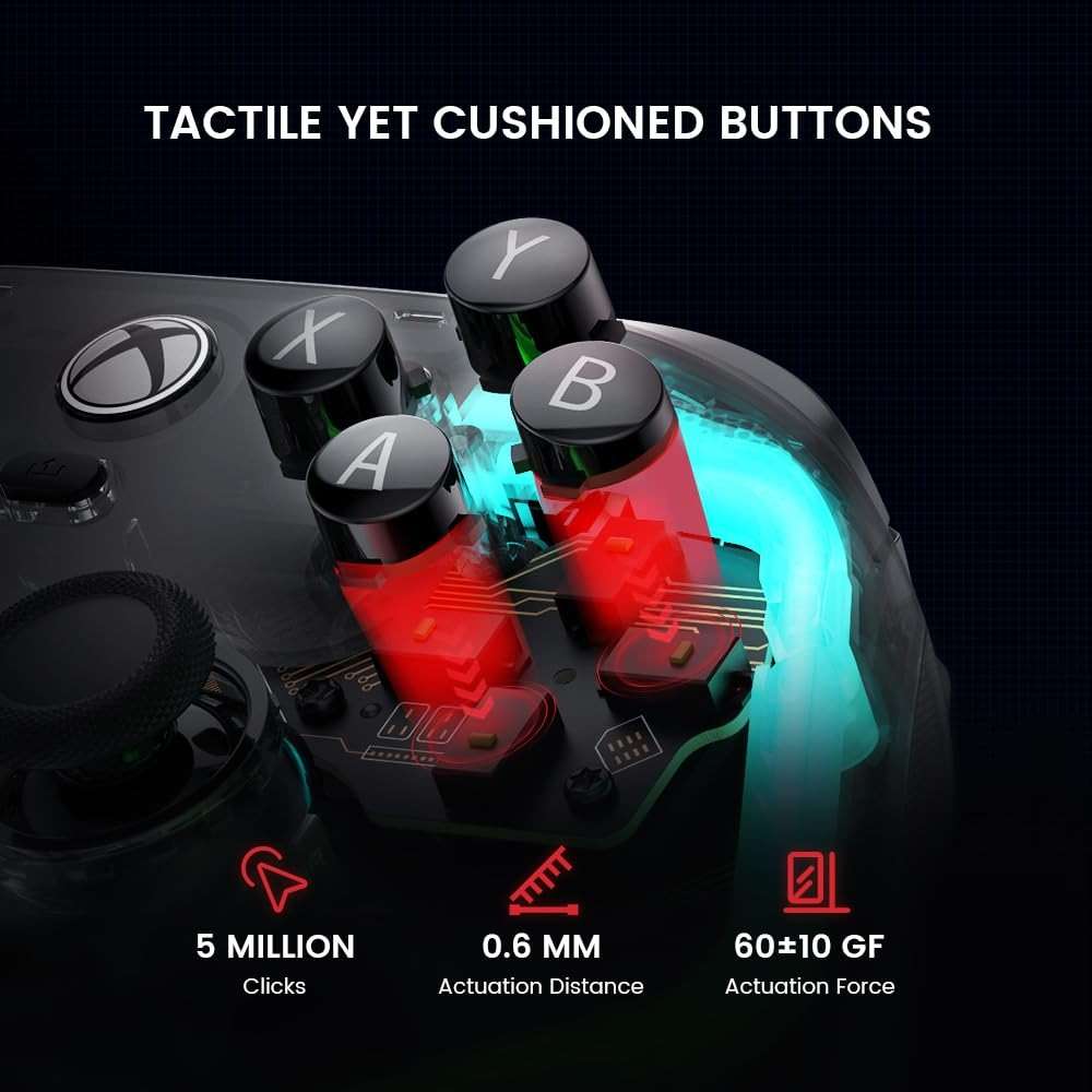 GameSir Kaleid Controller for Xbox Series X|S, Xbox One,Windows 10/11 & Steam, Wired Gaming Gamepad with Hall Effect Joysticks/Hall Trigger, Anti-Drift Joystick, Plus and Play - Transparent Black - Image 4
