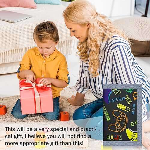 JONYEE Kids Wallets for Boys Ages 4-18 Trifold, Toddler/Youth Wallet for Boys with Zippered Coin Pocket and Card Holders, Novelty Wallet for Childrens Birthday Gifts - Black Gamepad - Image 6