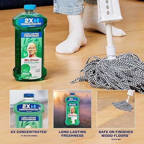 Mr. Clean All Purpose Cleaner, Floor Cleaner for Mopping Home, Bathroom, & Kitchen, Cleaning Liquid for Mop & Bucket, Cleaning Supplies, Multi-Surface Dilutable, Meadows & Rain, 41oz - Image 2