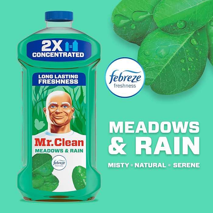 Mr. Clean All Purpose Cleaner, Floor Cleaner for Mopping Home, Bathroom, & Kitchen, Cleaning Liquid for Mop & Bucket, Cleaning Supplies, Multi-Surface Dilutable, Meadows & Rain, 41oz - Image 4