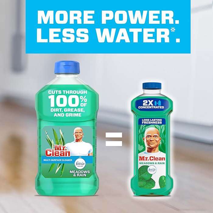 Mr. Clean All Purpose Cleaner, Floor Cleaner for Mopping Home, Bathroom, & Kitchen, Cleaning Liquid for Mop & Bucket, Cleaning Supplies, Multi-Surface Dilutable, Meadows & Rain, 41oz - Image 5