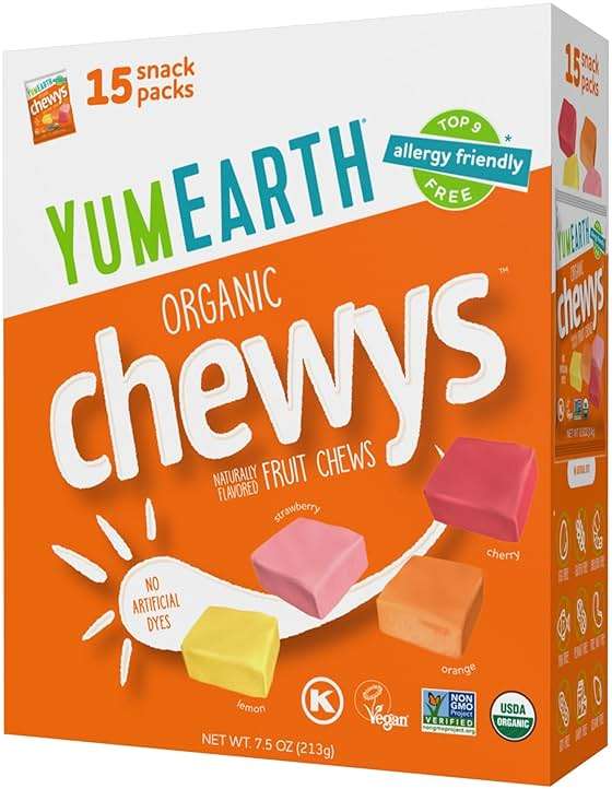 YumEarth Organic Chewys Fruit Flavored Candy Chews - Allergy Friendly, Gluten Free, Non-GMO, Vegan, No Artificial Flavors or Dyes - Assorted Flavors, 7.5 oz. - Image 1