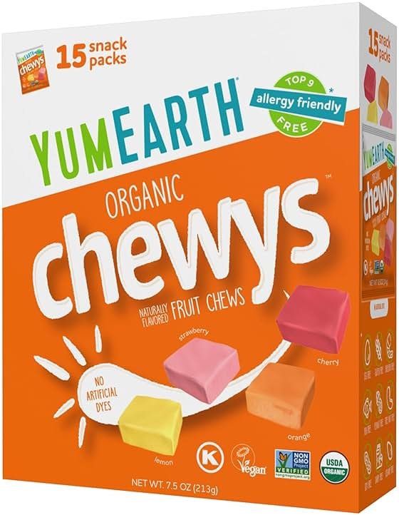 YumEarth Organic Chewys Fruit Flavored Candy Chews - Allergy Friendly, Gluten Free, Non-GMO, Vegan, No Artificial Flavors or Dyes - Assorted Flavors, 7.5 oz. - Product Image