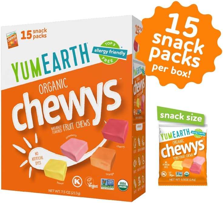 YumEarth Organic Chewys Fruit Flavored Candy Chews - Allergy Friendly, Gluten Free, Non-GMO, Vegan, No Artificial Flavors or Dyes - Assorted Flavors, 7.5 oz. - Image 3