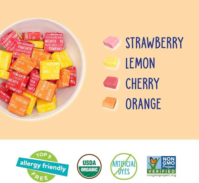 YumEarth Organic Chewys Fruit Flavored Candy Chews - Allergy Friendly, Gluten Free, Non-GMO, Vegan, No Artificial Flavors or Dyes - Assorted Flavors, 7.5 oz. - Image 4