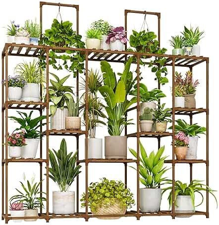 Bamworld Large Plant Shelf Plant Stand Indoor 62.2" Tall Outdoor Plant Holder Wood for Multiple Plants Hanging Plant Rack for Living Room Garden Balcony - Product Image