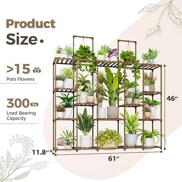 Bamworld Large Plant Shelf Plant Stand Indoor 62.2" Tall Outdoor Plant Holder Wood for Multiple Plants Hanging Plant Rack for Living Room Garden Balcony - Image 2
