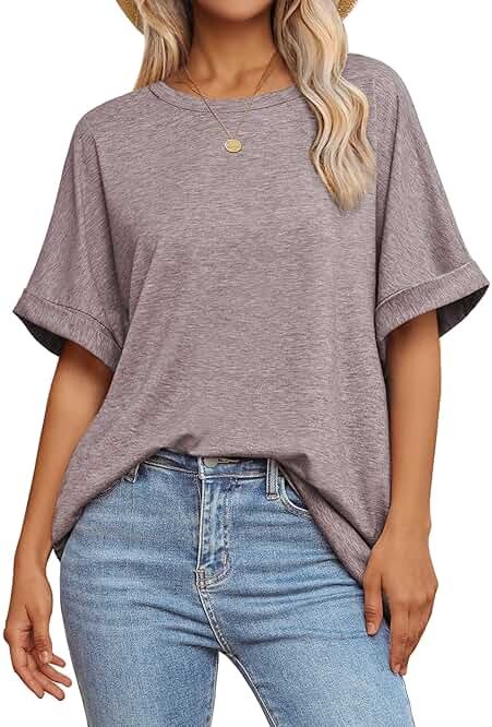 ATHMILE Womens Oversized T Shirts Summer Tops Spring Casual Loose Fit Workout Short Sleeve 2026 Beach Vacation - Product Image