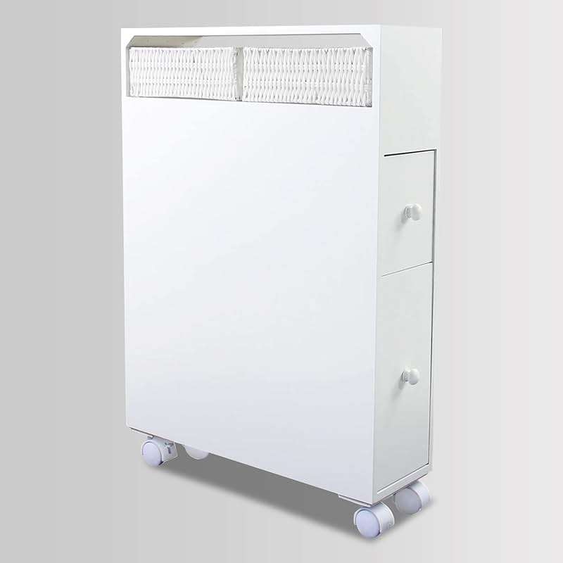 MASAKA B&W Bathroom Organizers and Storage,Slim Bathroom Storage Cabinet,Toilet Paper Storage, Movable Cabinet with 2 Drawers and Shelf, Corner Shelves, Side Organizer Toilet - Image 7