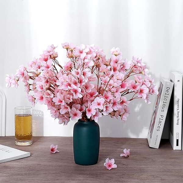 SITUMEIZI 6Pcs Artificial Cherry Blossom Branches Decor Fake Flowers Silk Spring Faux Flowers 16" Peach Bouquet for Home Wedding Bedroom Japanese Decoration DIY Table Centerpiece Arrangement(Pink) - Image 6
