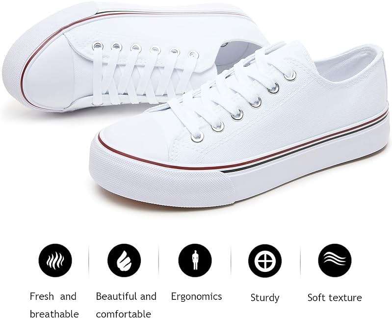 FRACORA Womens White Black Canvas Sneakers Low Top Canvas Shoes for Women Tennis Shoes - Image 2