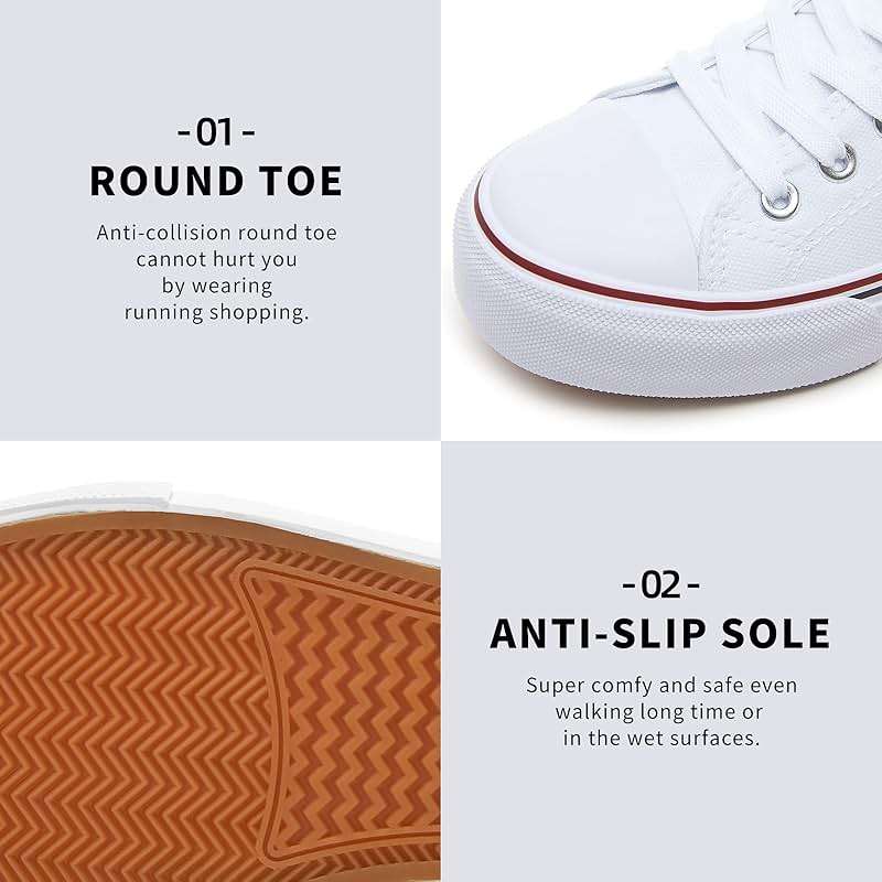 FRACORA Womens White Black Canvas Sneakers Low Top Canvas Shoes for Women Tennis Shoes - Image 3