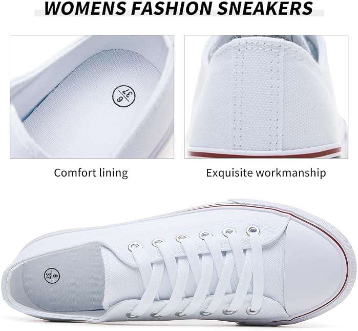 FRACORA Womens White Black Canvas Sneakers Low Top Canvas Shoes for Women Tennis Shoes - Image 4