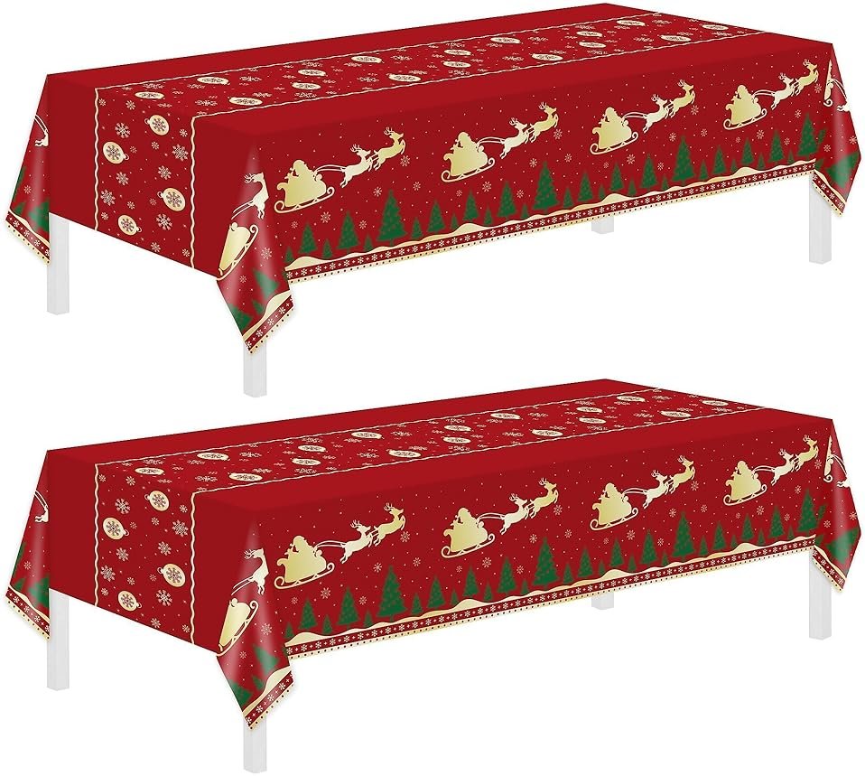 Christmas Tablecloth,2 Pack Disposable Plastic Tablecloths for Rectangle Tables 54"x108",Christmas Decorations,Red Reindeer Table Cloths for Home,Dinner,Xmas Table Cover for Outdoor,Picnic,Birthday - Product Image