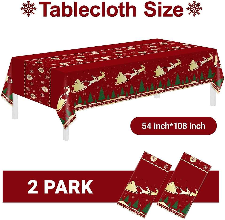 Christmas Tablecloth,2 Pack Disposable Plastic Tablecloths for Rectangle Tables 54"x108",Christmas Decorations,Red Reindeer Table Cloths for Home,Dinner,Xmas Table Cover for Outdoor,Picnic,Birthday - Image 3