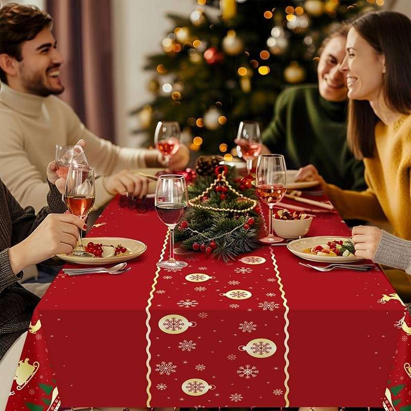 Christmas Tablecloth,2 Pack Disposable Plastic Tablecloths for Rectangle Tables 54"x108",Christmas Decorations,Red Reindeer Table Cloths for Home,Dinner,Xmas Table Cover for Outdoor,Picnic,Birthday - Image 7