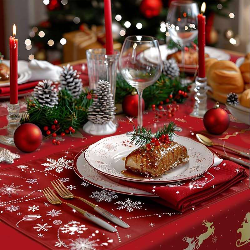 Christmas Tablecloth,2 Pack Disposable Plastic Tablecloths for Rectangle Tables 54"x108",Christmas Decorations,Red Reindeer Table Cloths for Home,Dinner,Xmas Table Cover for Outdoor,Picnic,Birthday - Image 8