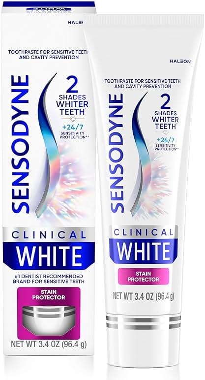 Sensodyne Clinical White Toothpaste Clinically Proven Whitening for Sensitive Teeth, Stain Protector, 3.4 oz - Image 1