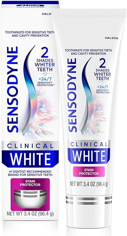 Sensodyne Clinical White Toothpaste Clinically Proven Whitening for Sensitive Teeth, Stain Protector, 3.4 oz - Product Image