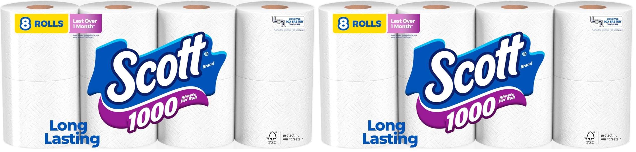 Scott Toilet Paper, 1-Ply, 8 Rolls | Septic-Safe | Pack of 2 - Image 1
