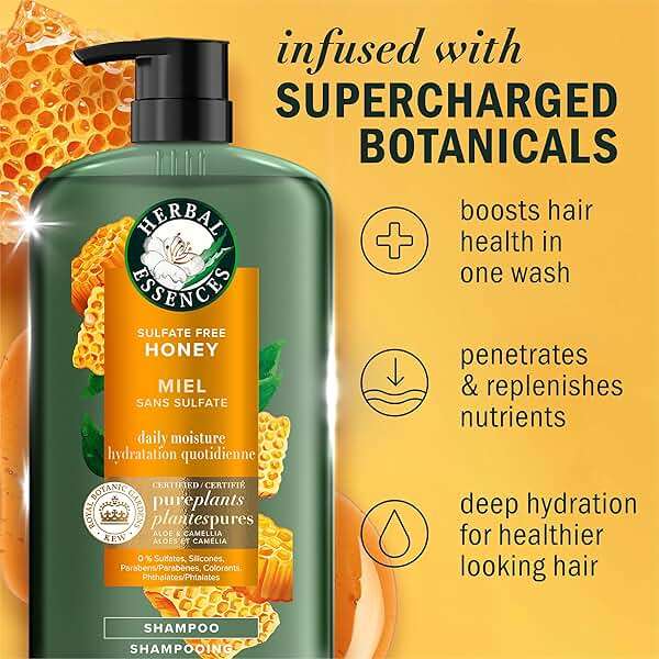 Herbal Essences Sulfate Free Shampoo with Honey for Daily Moisture, Nourishes Dry Hair, Moisturizing Shampoo with Certified Camellia Oil and Aloe Vera, Lightweight For All Hair Types, 33.8oz - Image 3