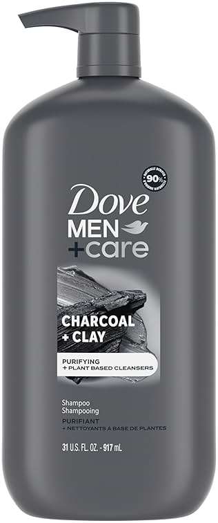 DOVE MEN+CARE Charcoal Pump Purifying Shampoo Charcoal + Clay for Stronger, More Resilient Hair, with Plant-Based Cleansers, 31 oz - Image 1