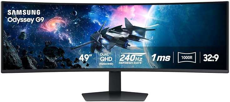 Samsung 49” Odyssey G9 Series DQHD 1000R Curved Gaming Monitor, 1ms(GtG), VESA DisplayHDR 1000, 240Hz, AMD FreeSync Premium Pro, Height Adjustable Stand, Ultrawide Screen, LS49CG954ENXZA, 2024 - Image 1