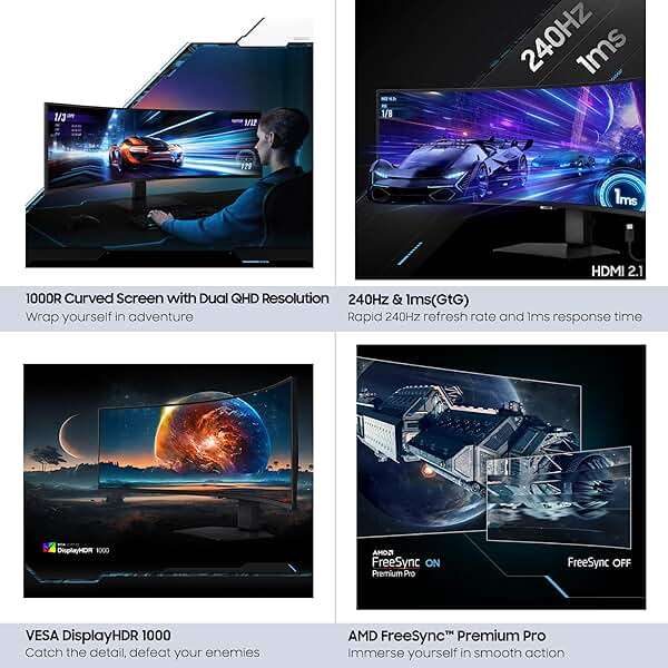 Samsung 49” Odyssey G9 Series DQHD 1000R Curved Gaming Monitor, 1ms(GtG), VESA DisplayHDR 1000, 240Hz, AMD FreeSync Premium Pro, Height Adjustable Stand, Ultrawide Screen, LS49CG954ENXZA, 2024 - Image 8