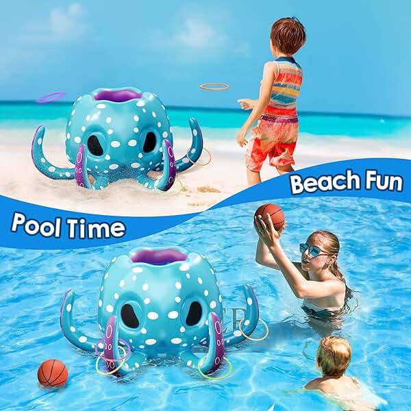 iPlay, iLearn Kids Octopus Pool Toys, 2-in-1 Inflatable Float Pool Game, Basketball Hoop & Ring Toss Game, Outdoor Summer Beach Water Play, Cool Family Party Gift 3 4 5 6 7 8 Year Old Boy Girl Child - Image 3