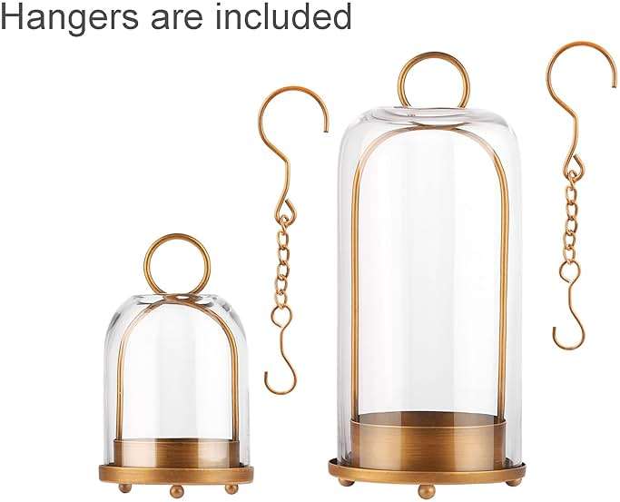 5" & 4" Wide Versatile Metal Candle Holder with Handmade Sturdy Glass Dome in Brass for Pillar Candle & Plants, 5.1" xH11.8 4" xH7.5, Industrial, Farmhouse, Shabby Chic. (2, Brass, Large & Small) - Image 4